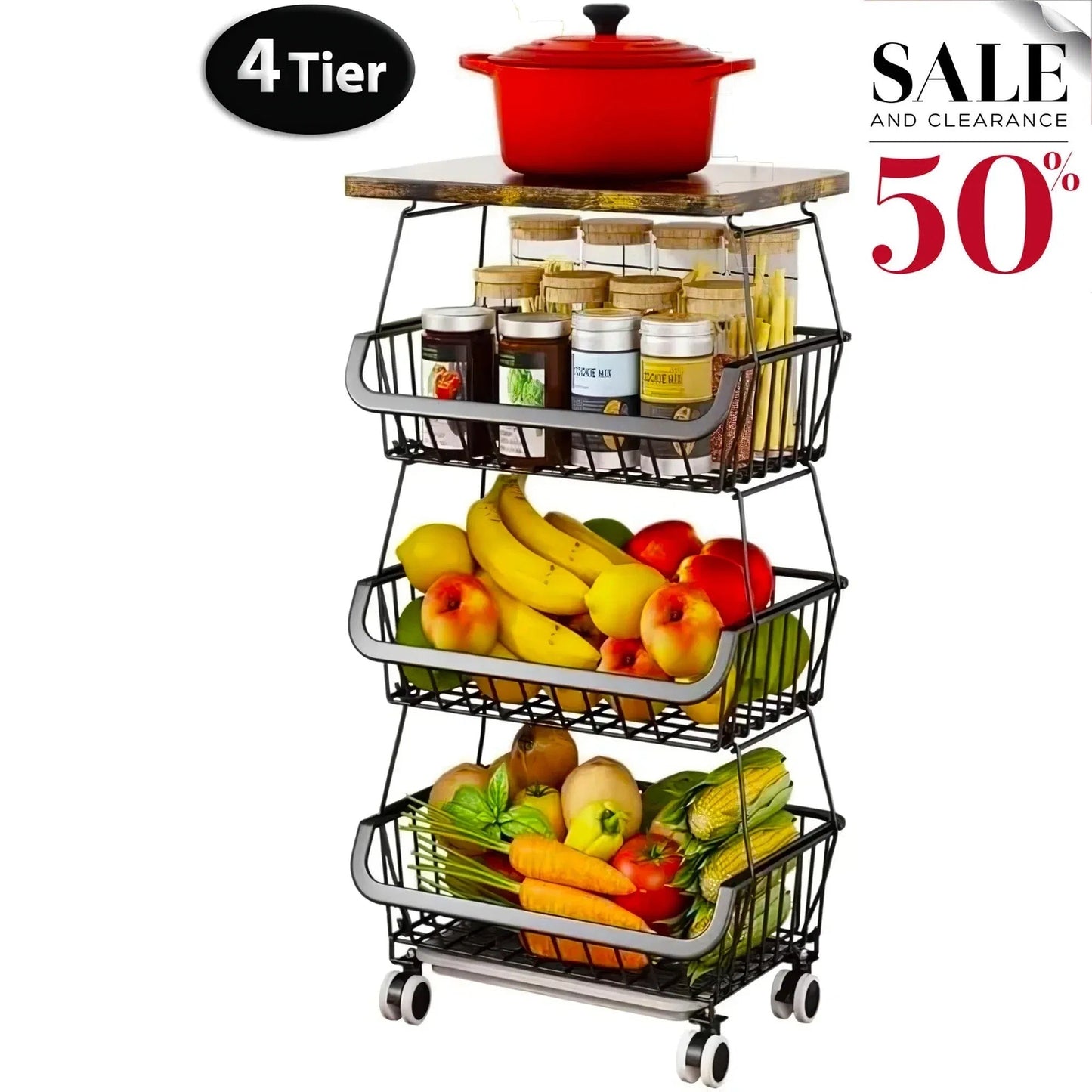 Tier Fruit Basket For Kitchen Organizers And Storage,with Solid Wood
