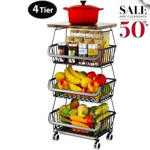 Tier Fruit Basket For Kitchen Organizers And Storage,with Solid Wood