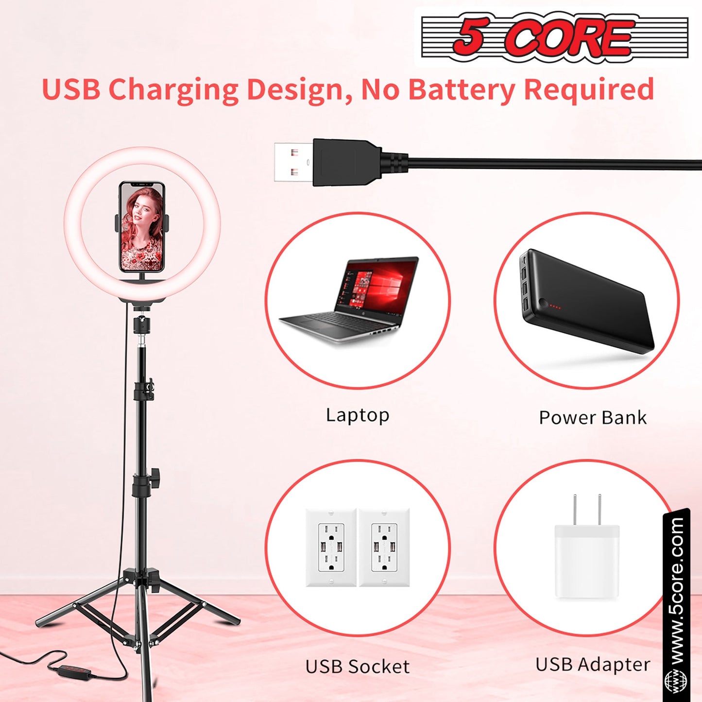 5 Core 12" Selfie LED Circle Light with 67" Adjustable Tripod Stand