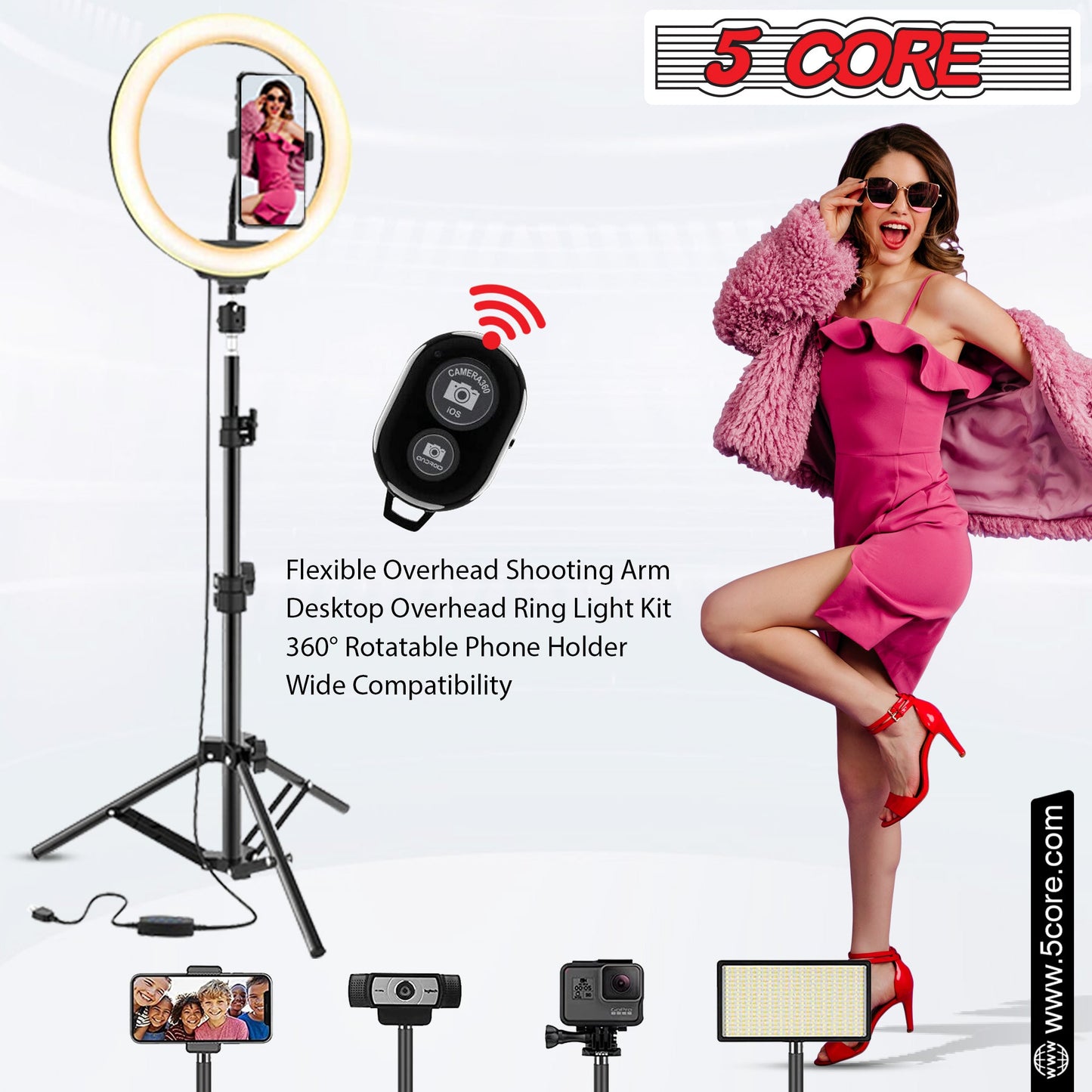 5 Core 12" Selfie LED Circle Light with 67" Adjustable Tripod Stand
