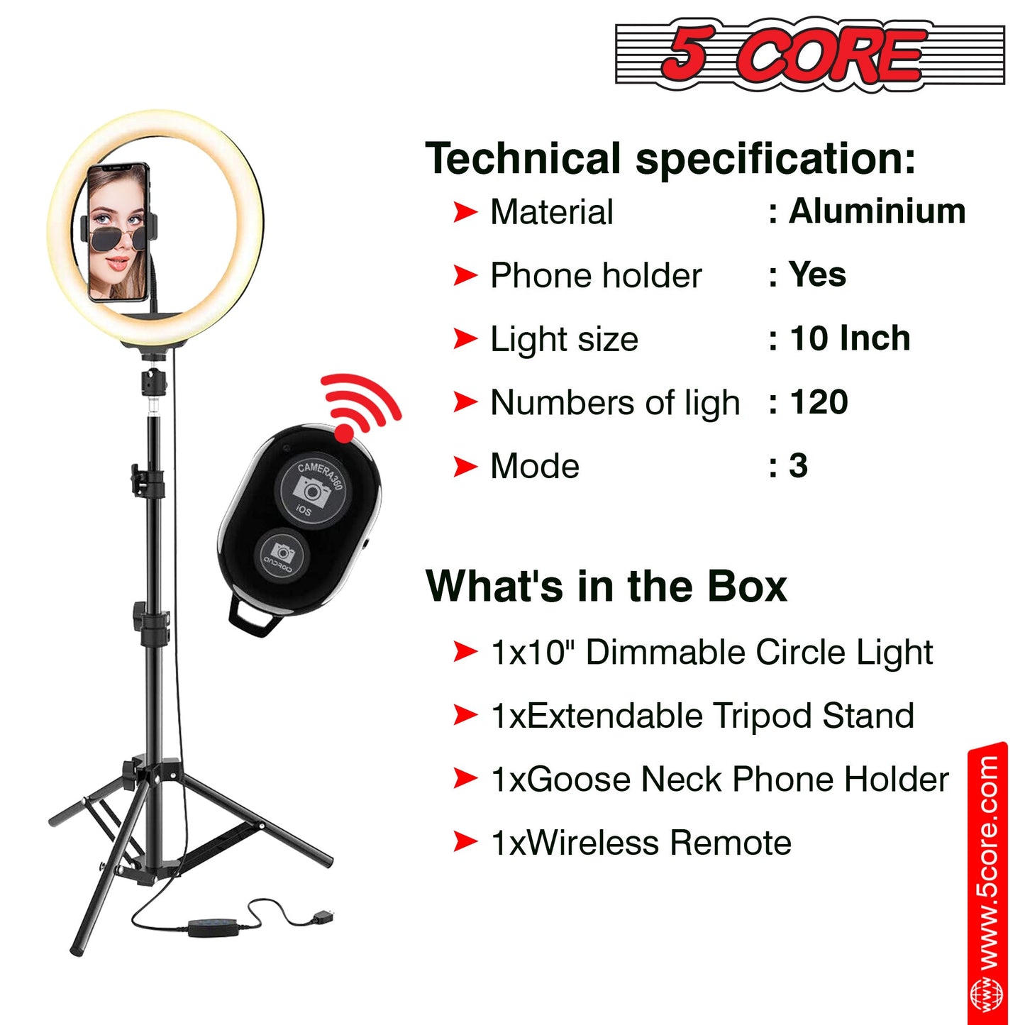 5 Core 12" Selfie LED Circle Light with 67" Adjustable Tripod Stand
