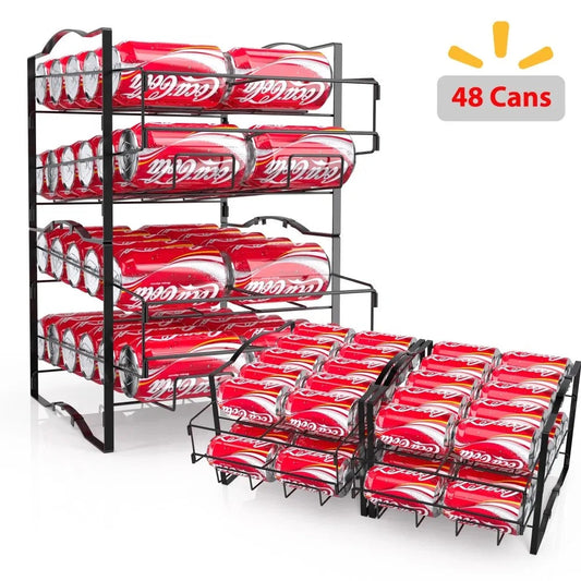 4 Tiers Can Organizer Rack, 48 Cans Soda Can Dispenser Organizer For