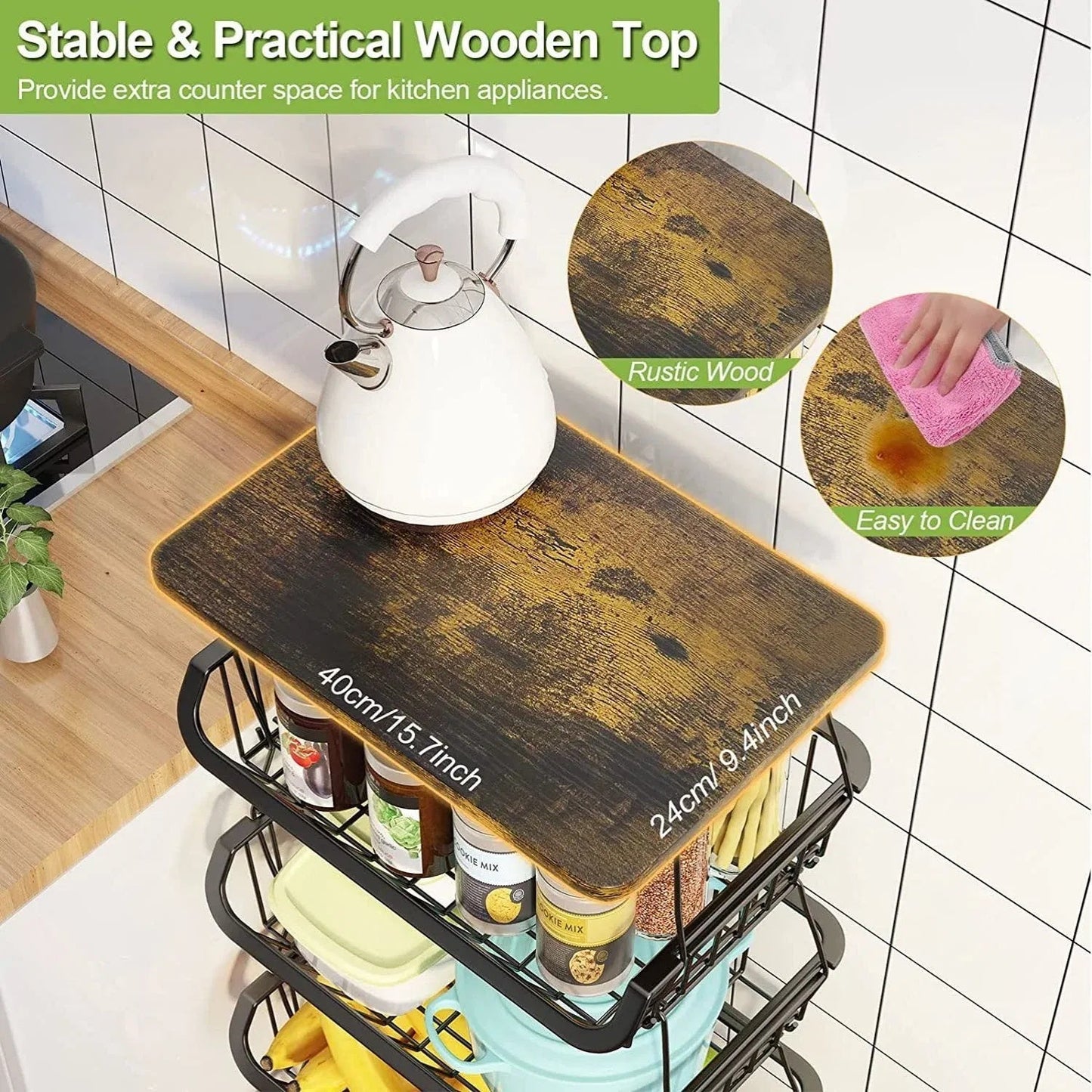 Tier Fruit Basket For Kitchen Organizers And Storage,with Solid Wood